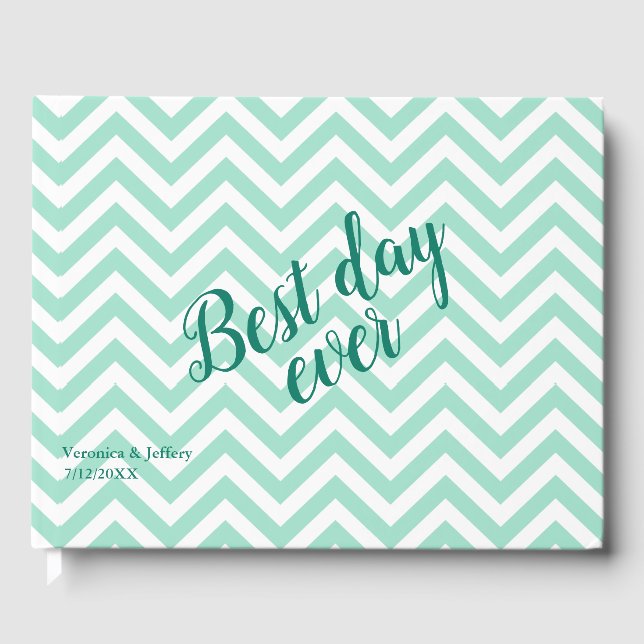 Livre D'or Mariage Motif Mint Green Chevron (Recto)