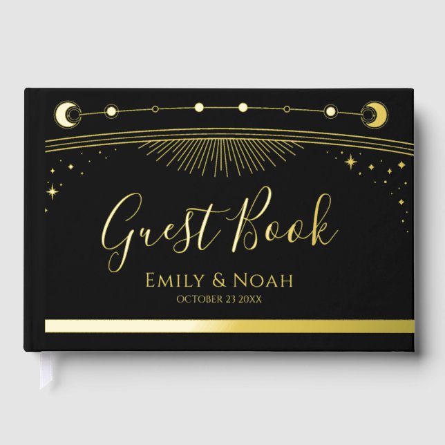 Livre D'or Mariage mystique Black Gold Sun Moon Stars (Recto)