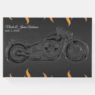 Livre D'or Mariage noir de moto de flammes de cuir et