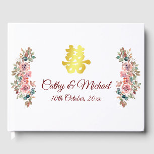 Livre D'or Mariage or chinois double bonheur floral