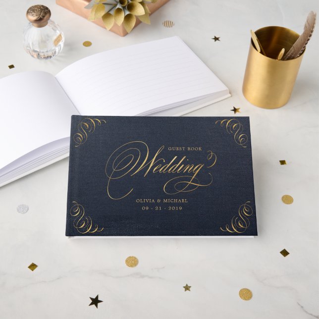 Livre d'or mariage or élégant calligraphie (Recto ouvert)