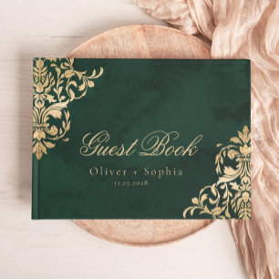 Livre D'or Mariage Orné de Style Victorien Vert et Or