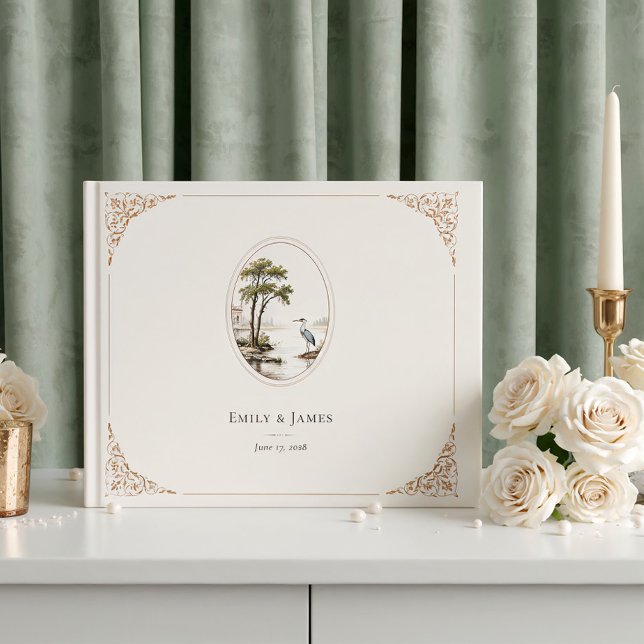 Livre D'or Mariage Ovale à Cadre de Héron Français Romantique (Créateur téléchargé)