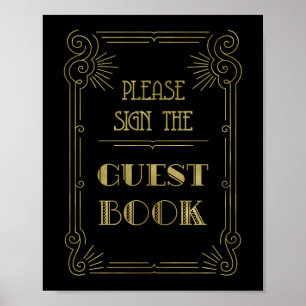 Livre d'or mariage pancarte or noir années 20
