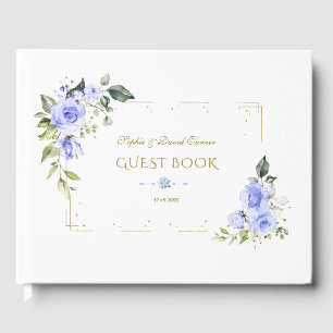 Livre D'or Mariage Parties scintillant or Fleurs bleues