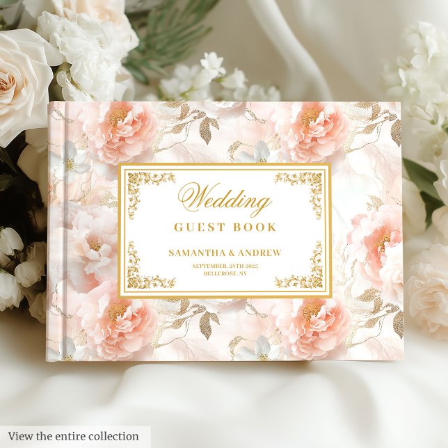 Livre d'or mariage pastel rose pastel unique (Unique delicate pastel pink gold wedding guestbook)