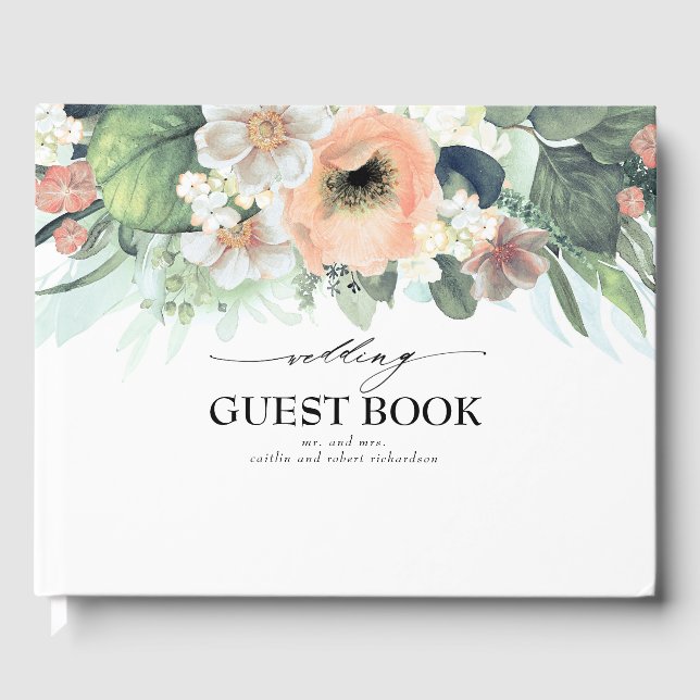 Livre D'or Mariage Peach and Pink Watercolor Flowers (Recto)