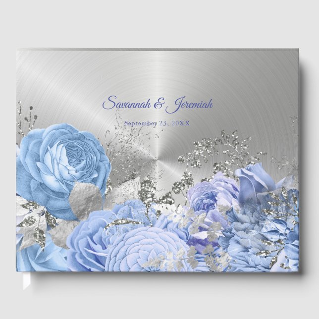 Livre D'or Mariage personnalisé chic Blue Silver (Recto)