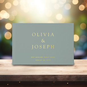 Livre D'or Mariage personnalisé en feuille d'or Vert Sauge