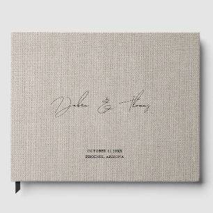 Livre D'or Mariage Personnalisé Moderne Minimaliste Faux Lin