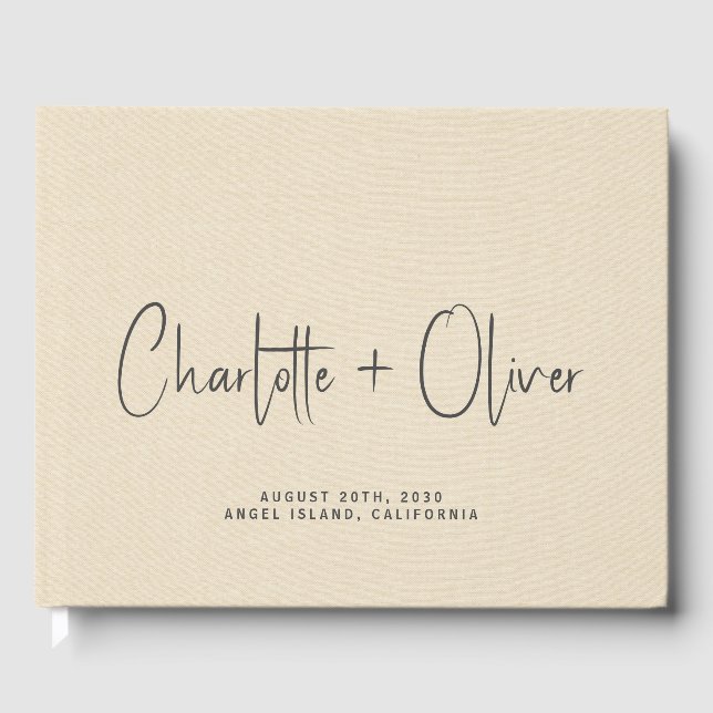 Livre D'or Mariage personnalisé Monogram Cream Faux Linen (Recto)