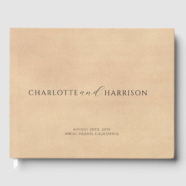 Livre D'or Mariage personnalisé Monogram Faux Crème Cuir (Recto)