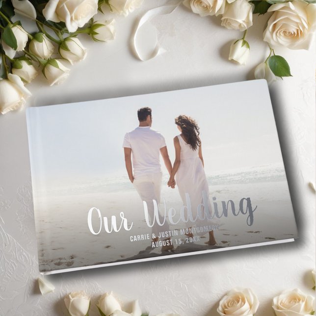 Livre D'or Mariage photo (Wedding guest book features your photo with details in real foil, silver, gold or rose gold)