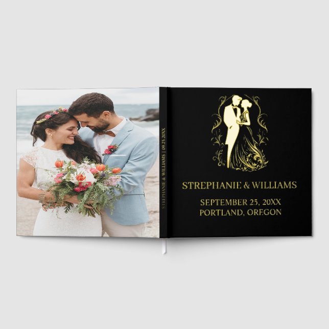 Livre D'or Mariage photo Feuille Black and Gold (Complet)