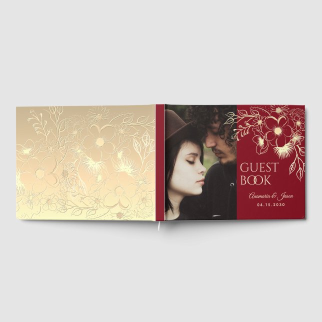 Livre D'or Mariage photo Floral Gold de Bourgogne (Complet)