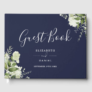 Livre D'or Mariage Photo Floral Végétal Bleu Marine
