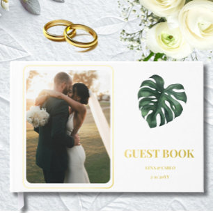 Livre D'or Mariage Photo Green Leaf Monstera Mariage