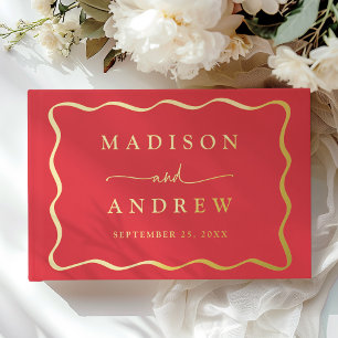 Livre D'or Mariage photo moderne Red et Gold Wavy