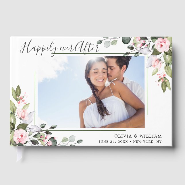 Livre D'or Mariage PHOTO Rose Eucalyptus Rose Blush (Recto)