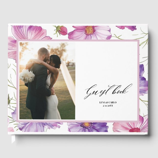 Livre D'or Mariage Photo rose violet Mariage Floral (Recto)