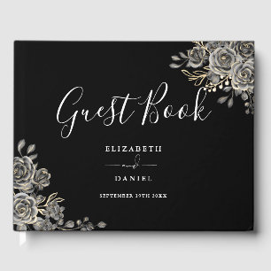 Livre D'or Mariage Photo Roses Florales Gothiques Noir Et Bla