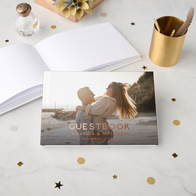 Livre D'or Mariage photo Rustic Wood Look (Recto ouvert)