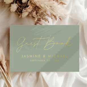 Livre D'or Mariage photo Sage et Gold Foil