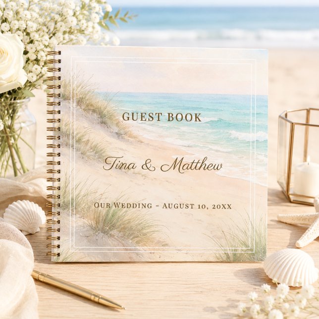 Livre d'or Mariage Plage Coeurs Sable Monogrammé  (Créateur téléchargé)