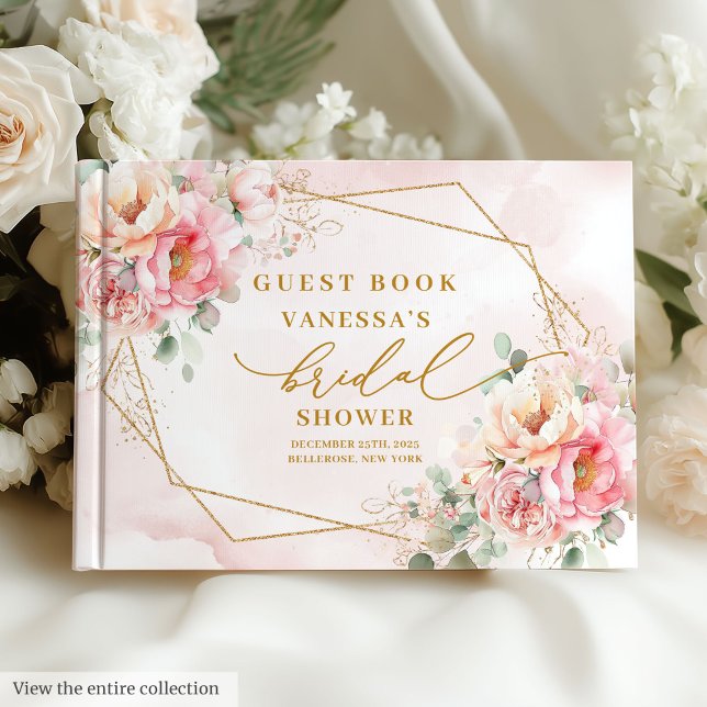 Livre D'or Mariage Poussière de Rose Doré Fête de Fiançailles (Glam Blush Pink Roses Gold Glitter Bridal Shower Guest Book)