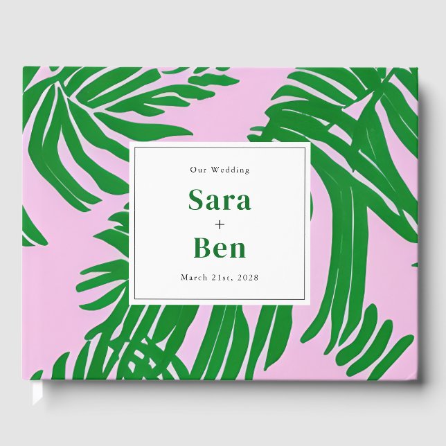 Livre D'or Mariage Preppy Rose + Green Palm Tree (Recto)