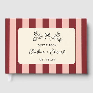 Livre D'or Mariage rayé rose rouge et blush 