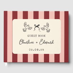 Livre D'or Mariage rayé rouge et rose tendre fantaisiste 