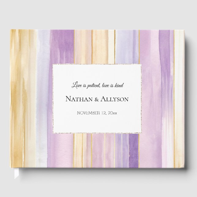 Livre D'or Mariage Rayures Lavande Violet Or (Recto)