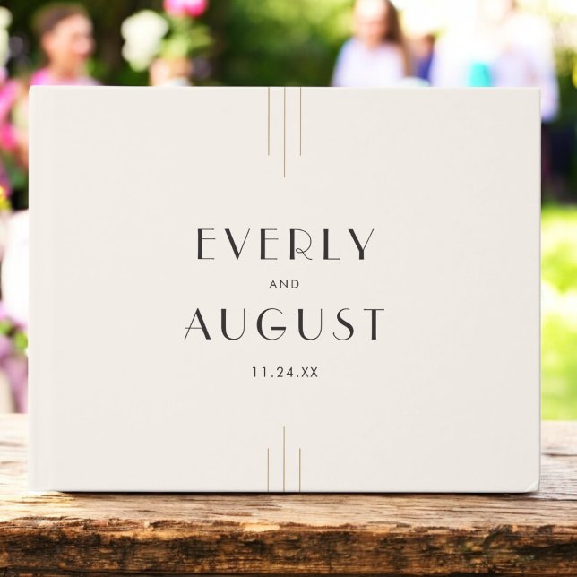 Livre D'or Mariage rétro Art Déco ivoire or noir EVERLY (EVERLY Retro Art Deco Ivory Gold Black Wedding Guest Book)