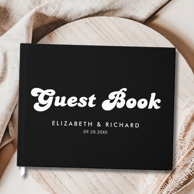 Livre D'or Mariage Rétro Chic Noir et Blanc (Retro black and white guest book captures memories with a stylish, timeless wedding feel.)