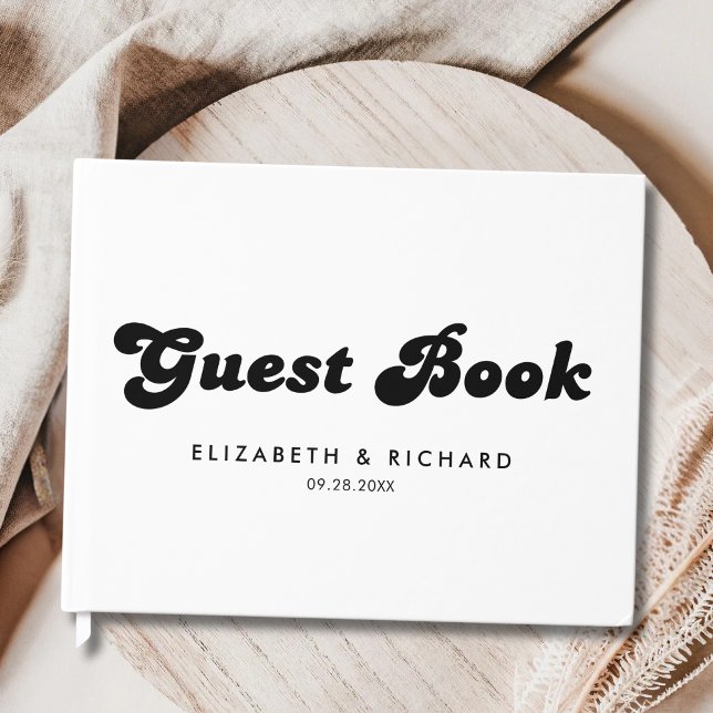 Livre D'or Mariage Rétro Chic Noir et Blanc (Retro black and white guest book captures heartfelt messages with a stylish, timeless feel.)