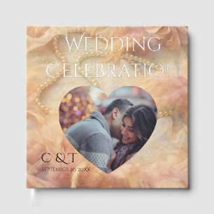 Livre D'or Mariage romantique aquarelle fleurs perles plumes