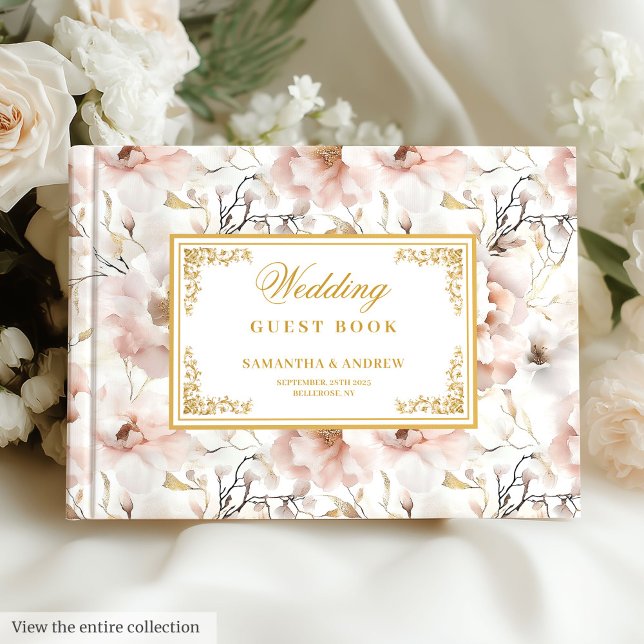 Livre d'or mariage romantique floral roux (Romantic floral dusty pink gold wedding guest book)