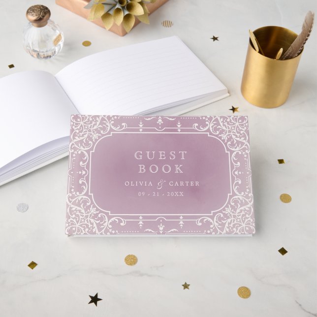Livre D'or Mariage romantique Mauve (Recto ouvert)