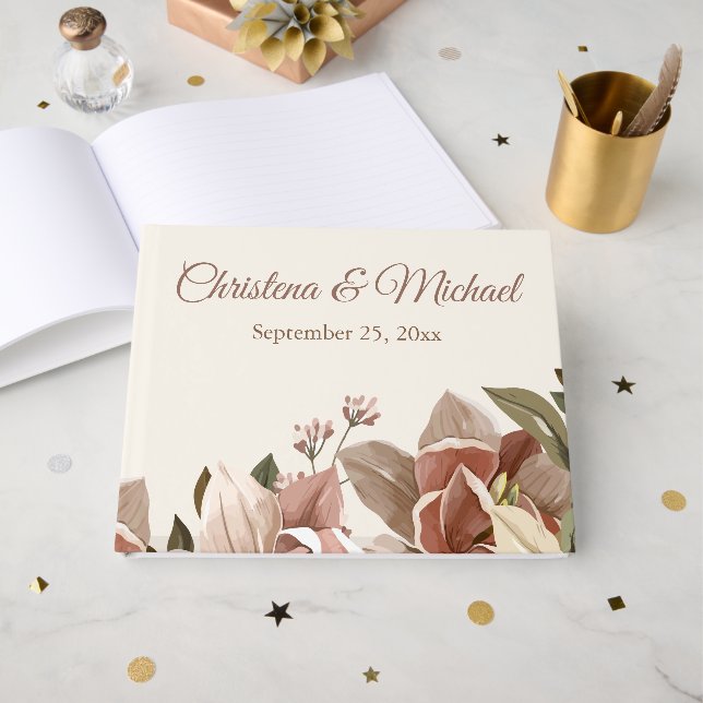 Livre D'or Mariage Romantique Rose Poussiéreuse (Recto ouvert)