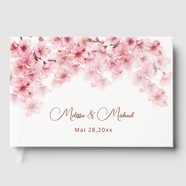 Livre D'or Mariage Rose Blanc Fleur de Cerisier (Recto)