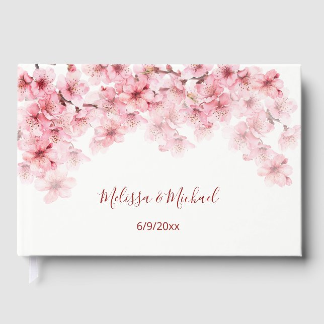 Livre D'or Mariage Rose Blanc Fleur de Cerisier (Recto)