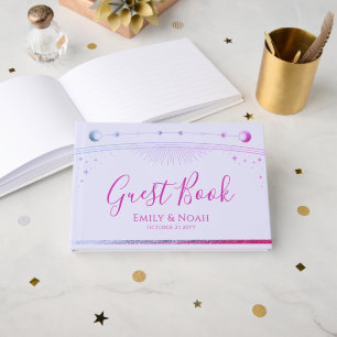 Livre D'or Mariage Rose Lavande Céleste Soleil Lune Étoiles