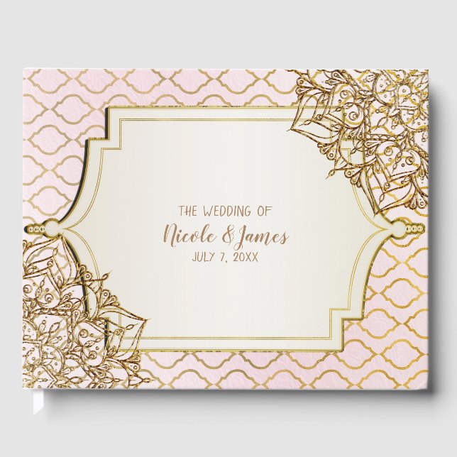 Livre D'or Mariage Rose Poudré Or Nuit Arabesque Marocaine (Recto)