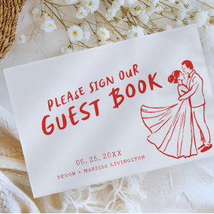 Livre D'or Mariage Rouge Rétro Funky Moderne Amusant