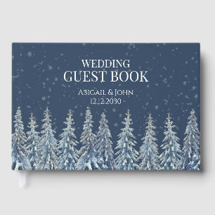 Livre D'or Mariage Rustique d'Hiver Forêt Bleu Marine