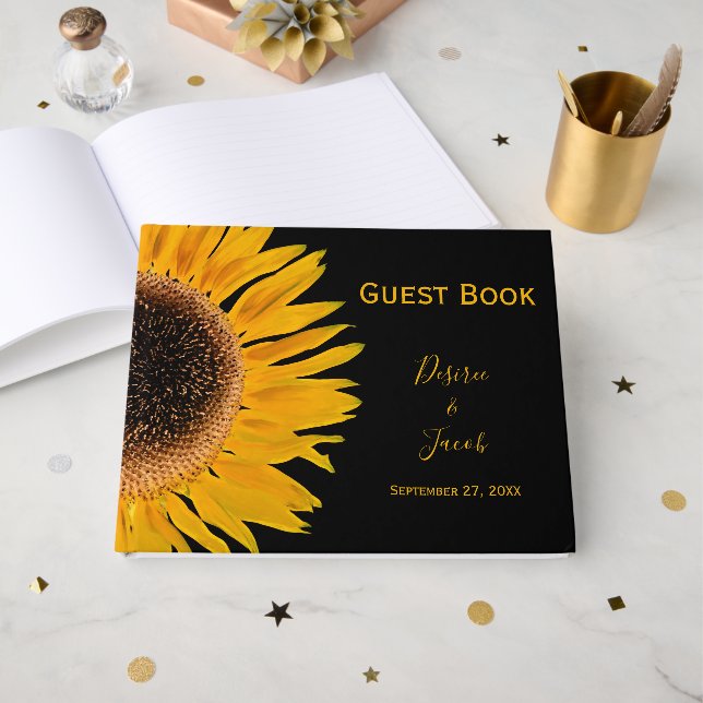 Livre D'or Mariage rustique Elegant Jaune Tournesol Noir (Recto ouvert)
