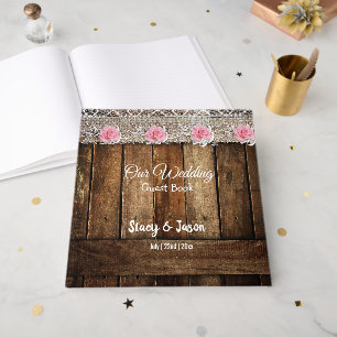 Livre D'or Mariage rustique en bois de grange et dentelle