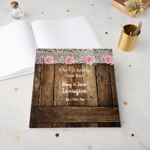 Livre D'or Mariage rustique en bois de grange et dentelle
