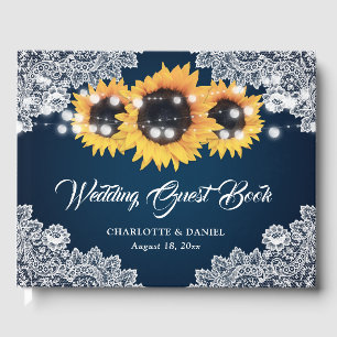 Livre D'or Mariage Rustique Fleur de Tournesol Bleu Marine